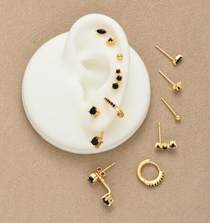 6 Pairs 14K Gold Plated Stud Earrings for Women, Hypoallergenic Cartilage Earrings for Multiple Piercing, Dainty Small Stackable Earrings Set for Jewelry Gift