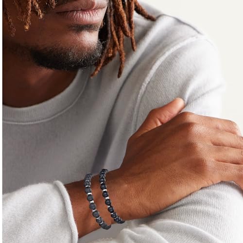 RANKEEF Tiger Eye Bracelet For Men 8MM Natural Stone Stretch Adjustable Black Crystal Beaded Bracelet for Men Women Gifts