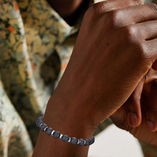 RANKEEF Tiger Eye Bracelet For Men 8MM Natural Stone Stretch Adjustable Black Crystal Beaded Bracelet for Men Women Gifts