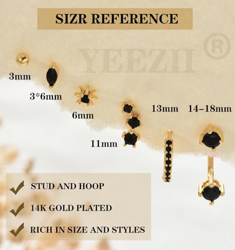 6 Pairs 14K Gold Plated Stud Earrings for Women, Hypoallergenic Cartilage Earrings for Multiple Piercing, Dainty Small Stackable Earrings Set for Jewelry Gift