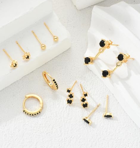 6 Pairs 14K Gold Plated Stud Earrings for Women, Hypoallergenic Cartilage Earrings for Multiple Piercing, Dainty Small Stackable Earrings Set for Jewelry Gift