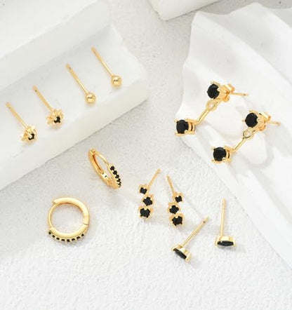 6 Pairs 14K Gold Plated Stud Earrings for Women, Hypoallergenic Cartilage Earrings for Multiple Piercing, Dainty Small Stackable Earrings Set for Jewelry Gift