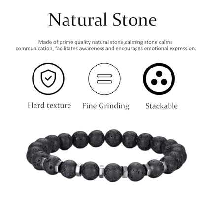 RANKEEF Tiger Eye Bracelet For Men 8MM Natural Stone Stretch Adjustable Black Crystal Beaded Bracelet for Men Women Gifts