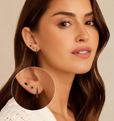 6 Pairs 14K Gold Plated Stud Earrings for Women, Hypoallergenic Cartilage Earrings for Multiple Piercing, Dainty Small Stackable Earrings Set for Jewelry Gift
