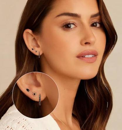 6 Pairs 14K Gold Plated Stud Earrings for Women, Hypoallergenic Cartilage Earrings for Multiple Piercing, Dainty Small Stackable Earrings Set for Jewelry Gift