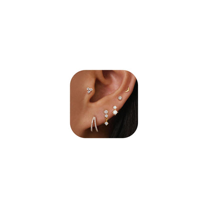 6 Pairs 14K Gold Plated Stud Earrings for Women, Hypoallergenic Cartilage Earrings for Multiple Piercing, Dainty Small Stackable Earrings Set for Jewelry Gift