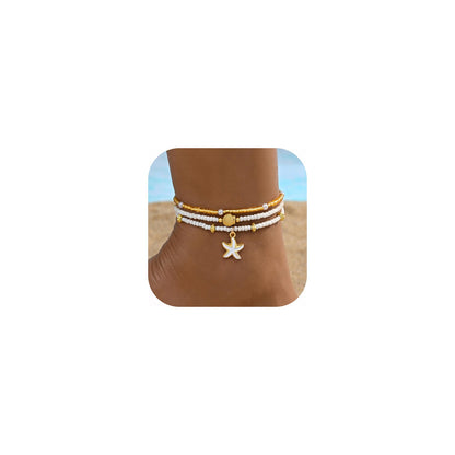 iF YOU Gold Ankle Bracelets for Women, 14k Gold Plated Waterproof Cuban Link Chain Anklets Set, Layered Anklet Bracelets for Women Beach Gift Adjustable Size 5pc