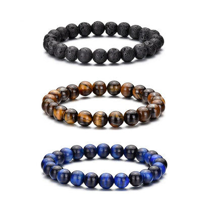 RANKEEF Tiger Eye Bracelet For Men 8MM Natural Stone Stretch Adjustable Black Crystal Beaded Bracelet for Men Women Gifts