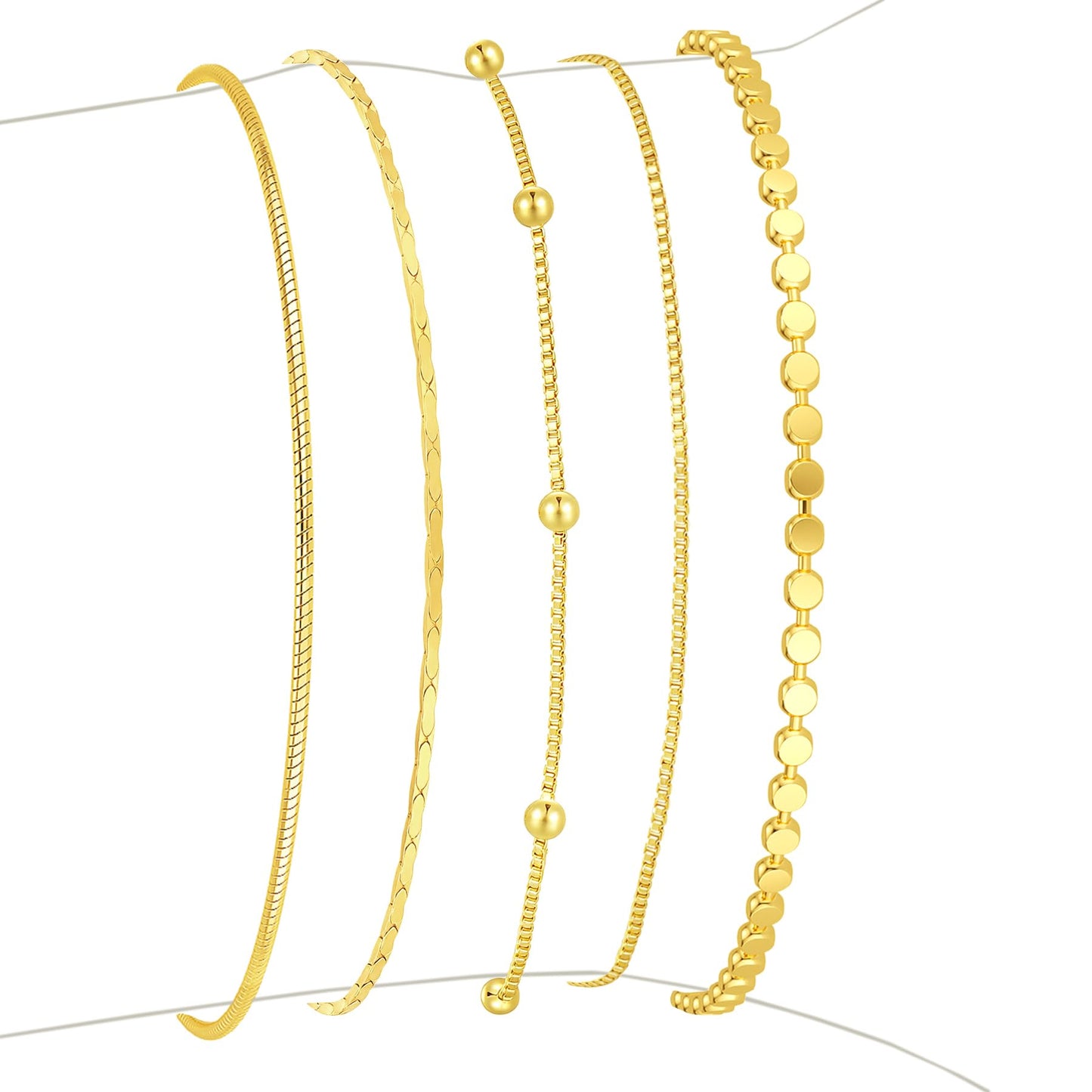 Striviio Gold Bracelets for Women, 14K Gold Plated Stackable Bracelet Stack Set Adjustable Charm Paperclip Chain Snake Link Layered Waterproof Jewelry Sets Gifts