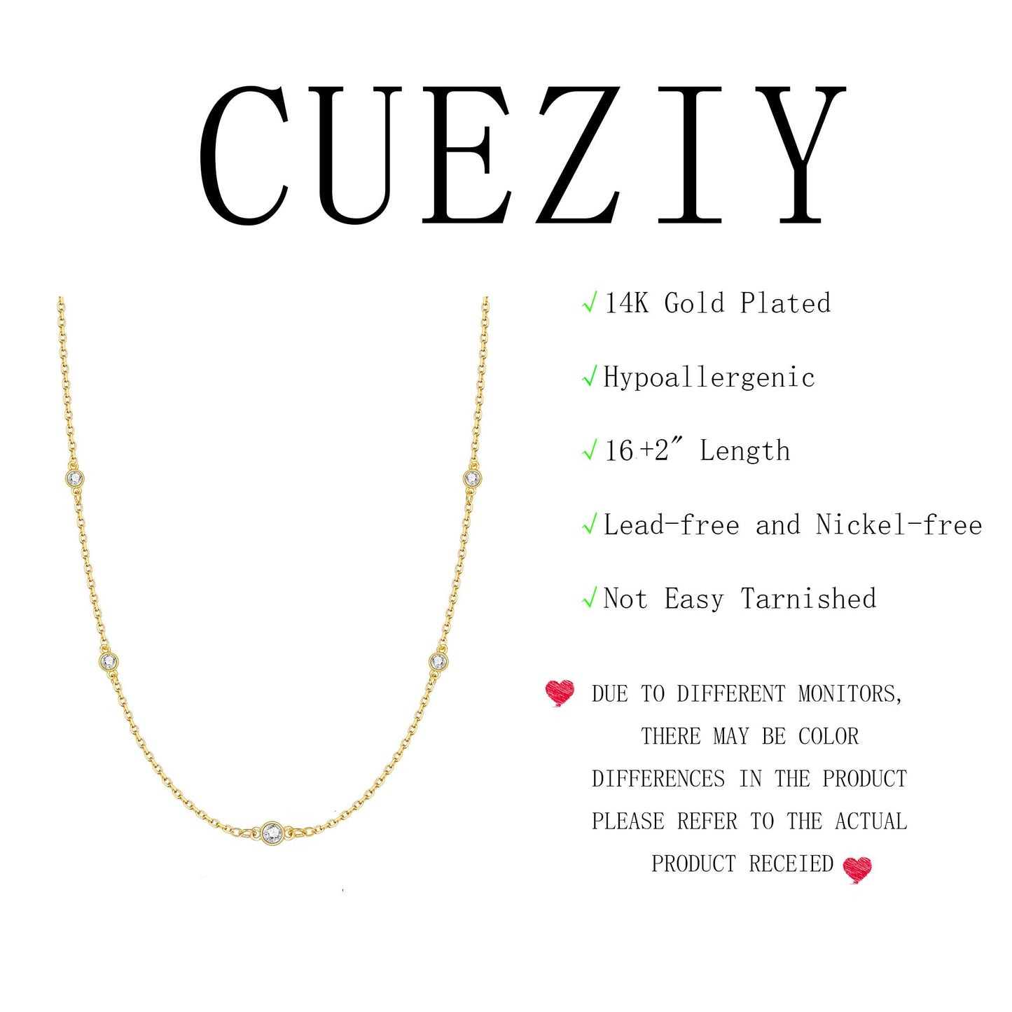 CUEZIY Mothers Day Gifts - Dainty Silver Gold Necklaces for Women Cute Station Choker Simulated Diamond Necklace Simple Layering CZ Necklace Trendy Jewelry Gifts