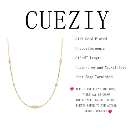 CUEZIY Mothers Day Gifts - Dainty Silver Gold Necklaces for Women Cute Station Choker Simulated Diamond Necklace Simple Layering CZ Necklace Trendy Jewelry Gifts