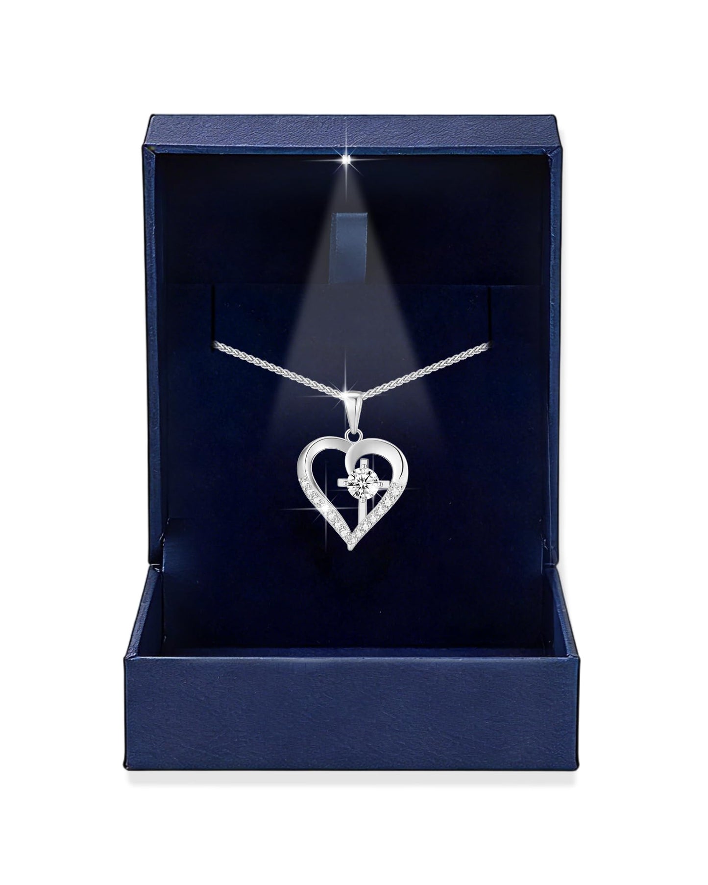Moissanite Cross Necklace for Women in Light-Up Gift Box Heart Cross Jewelry 1CT Pendant for Women Gift Ideas for Wife Valentines Day Anniversary Birthday (S925 Sterling Silver/18K Real Gold Filled)