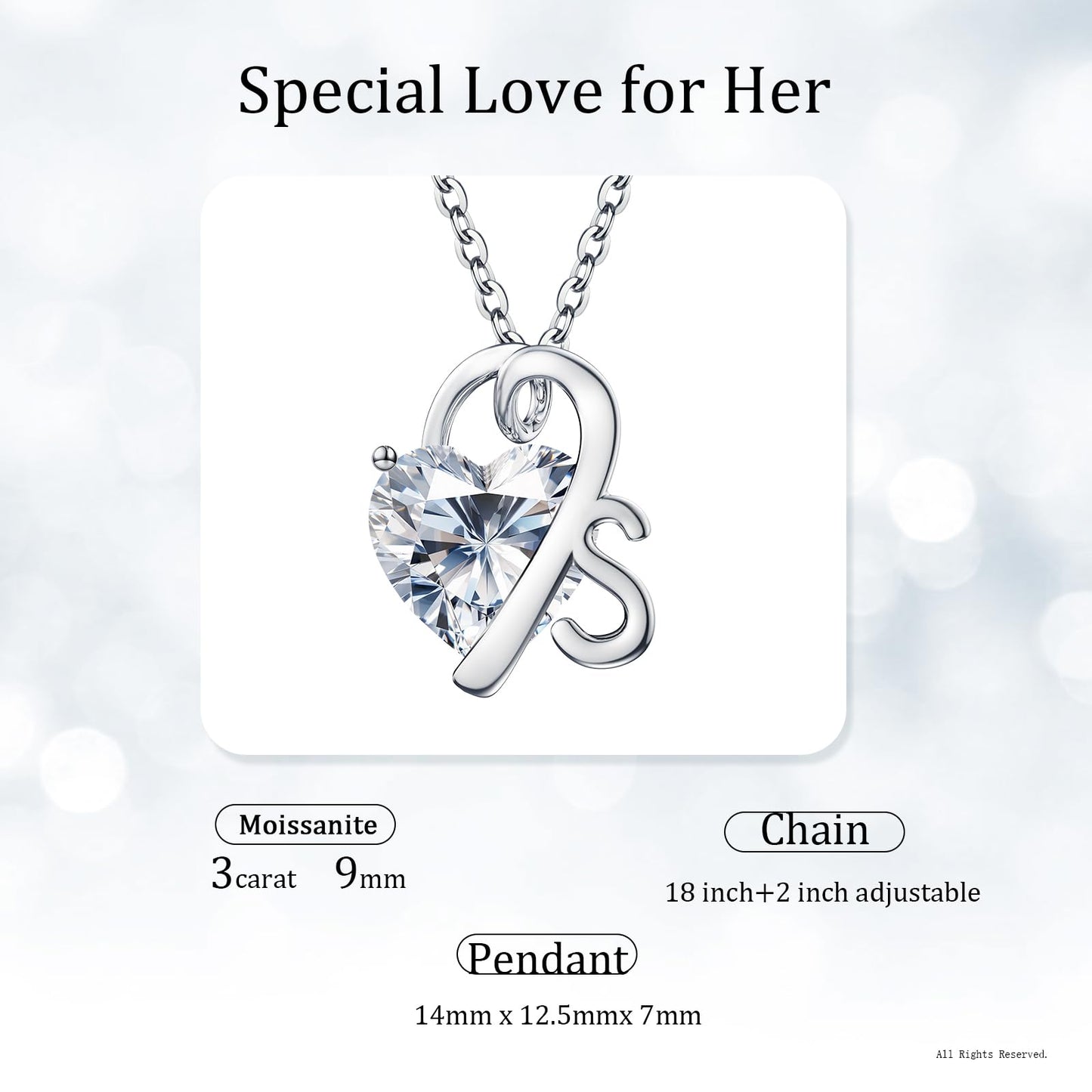 Fullove ForeverLove Heart Necklaces for Women, 4-2 Carats Heartshap Moissanite, Silver Pendant Jewelry, Anniversary Birthday Gifts for Wife, Girlfriend, Daughter, Mom
