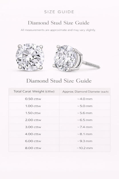 The Diamond Channel CERTIFIED 1 to 6 Carat LAB GROWN Solitaire Diamond Stud Earrings Round Cut 4 Prong Screw Back (F-G Color, VS1-VS2 Eye Clean Clarity)