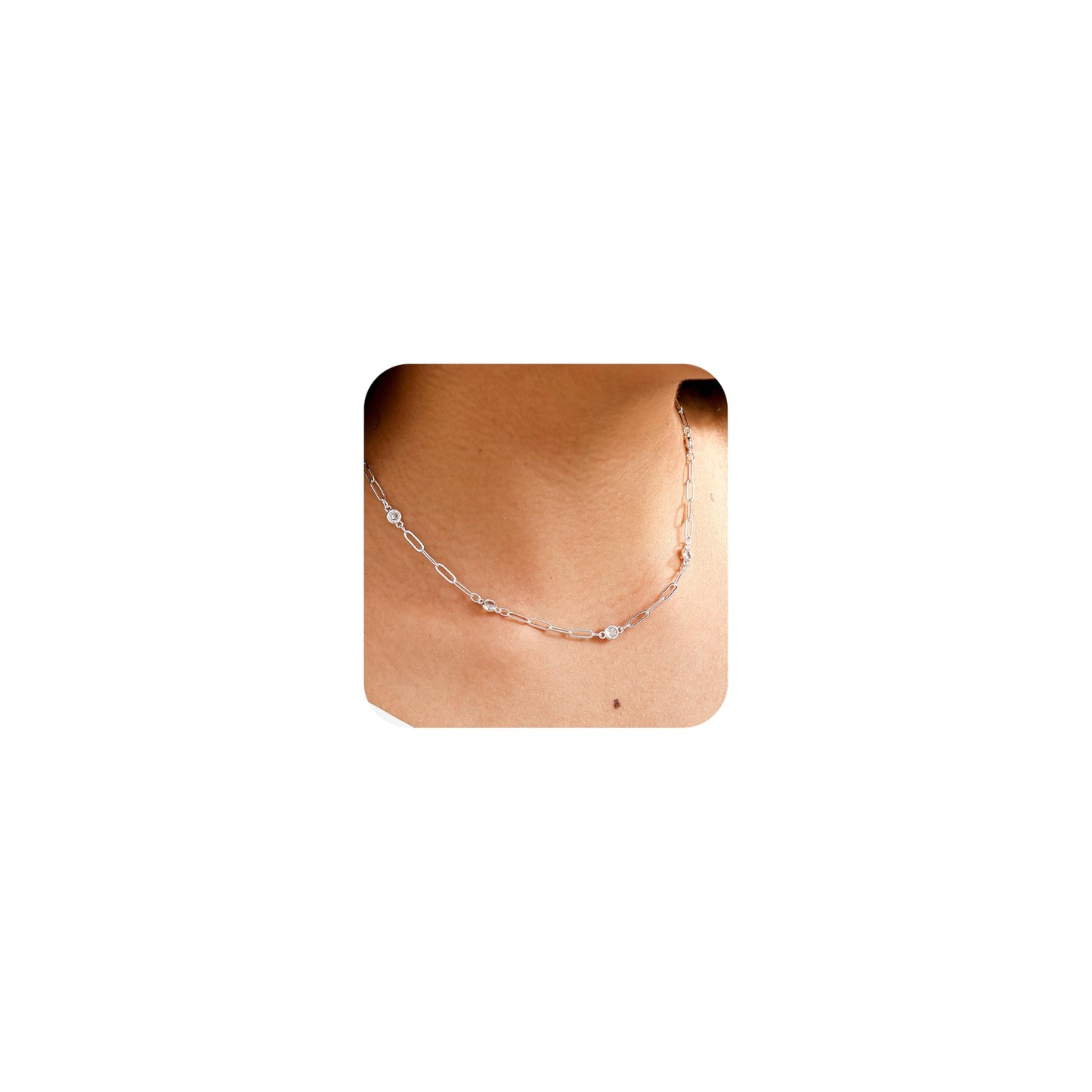CUEZIY Mothers Day Gifts - Dainty Silver Gold Necklaces for Women Cute Station Choker Simulated Diamond Necklace Simple Layering CZ Necklace Trendy Jewelry Gifts