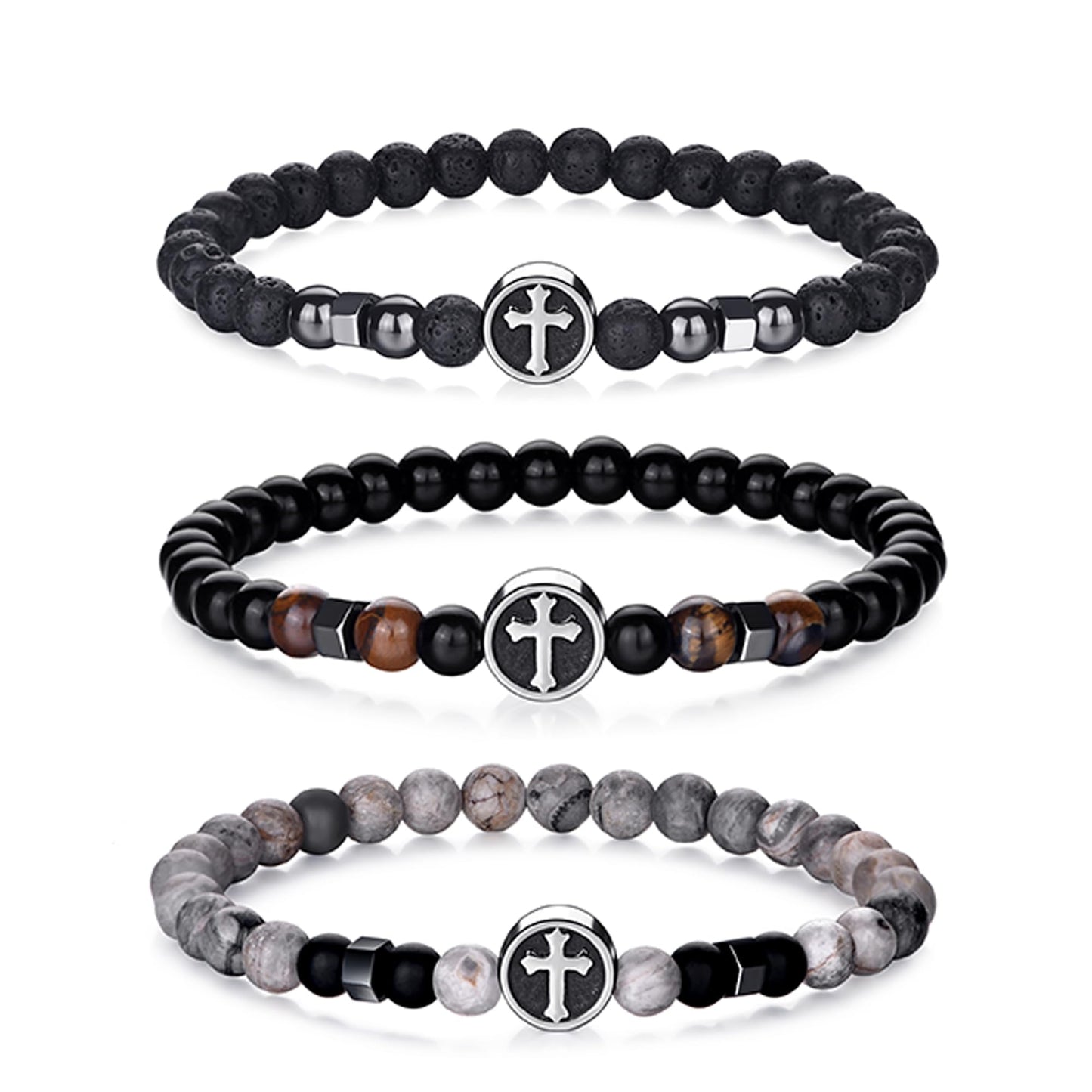 RANKEEF Tiger Eye Bracelet For Men 8MM Natural Stone Stretch Adjustable Black Crystal Beaded Bracelet for Men Women Gifts
