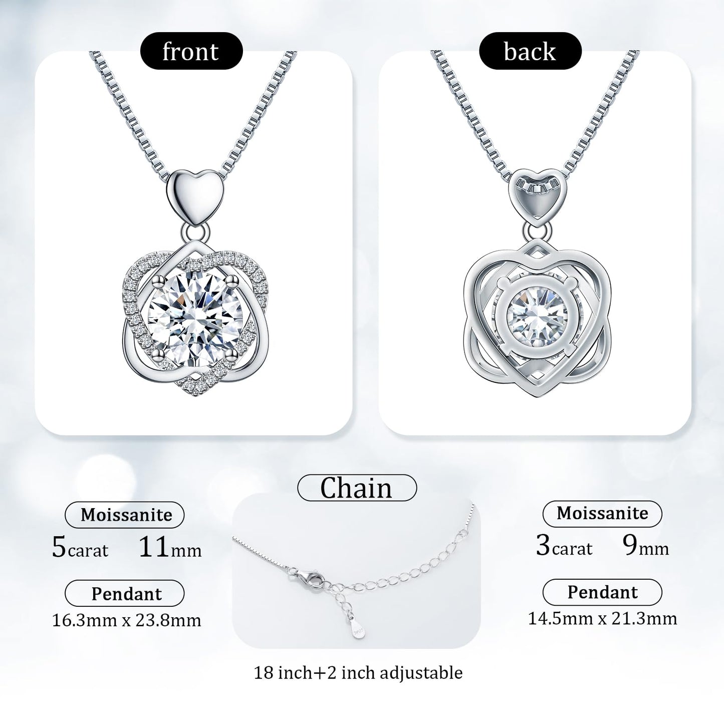 InfinityLove Heart Necklaces for Women, 5-3 Carats Moissanite, Sterling Silver Pendant Jewelry, Anniversary Birthday Gifts for Wife, Girlfriend, Daughter, Mom