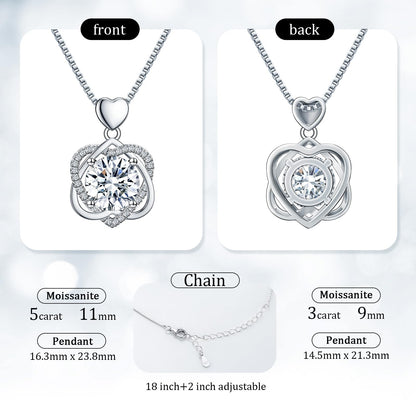 InfinityLove Heart Necklaces for Women, 5-3 Carats Moissanite, Sterling Silver Pendant Jewelry, Anniversary Birthday Gifts for Wife, Girlfriend, Daughter, Mom