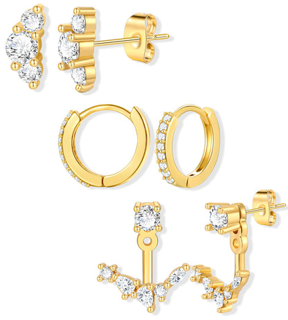 6 Pairs 14K Gold Plated Stud Earrings for Women, Hypoallergenic Cartilage Earrings for Multiple Piercing, Dainty Small Stackable Earrings Set for Jewelry Gift