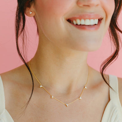 CUEZIY Mothers Day Gifts - Dainty Silver Gold Necklaces for Women Cute Station Choker Simulated Diamond Necklace Simple Layering CZ Necklace Trendy Jewelry Gifts