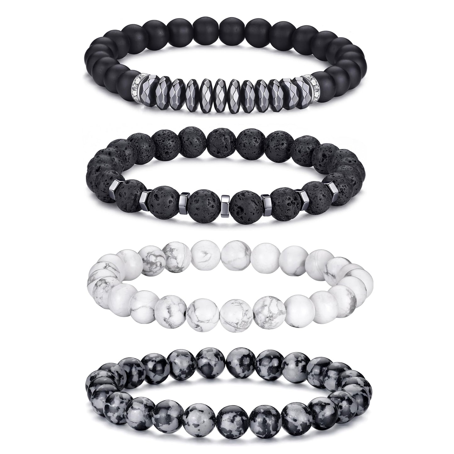 RANKEEF Tiger Eye Bracelet For Men 8MM Natural Stone Stretch Adjustable Black Crystal Beaded Bracelet for Men Women Gifts