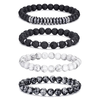 RANKEEF Tiger Eye Bracelet For Men 8MM Natural Stone Stretch Adjustable Black Crystal Beaded Bracelet for Men Women Gifts