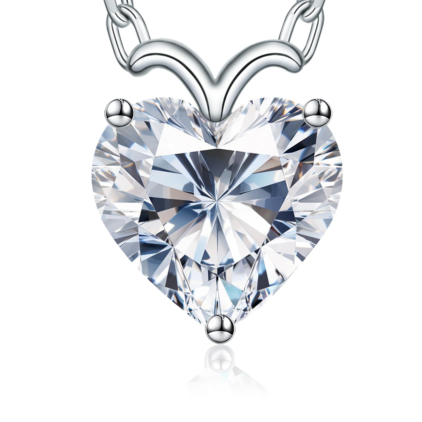 Fullove ForeverLove Heart Necklaces for Women, 4-2 Carats Heartshap Moissanite, Silver Pendant Jewelry, Anniversary Birthday Gifts for Wife, Girlfriend, Daughter, Mom