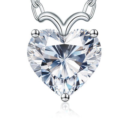 Fullove ForeverLove Heart Necklaces for Women, 4-2 Carats Heartshap Moissanite, Silver Pendant Jewelry, Anniversary Birthday Gifts for Wife, Girlfriend, Daughter, Mom