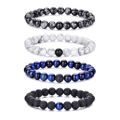 RANKEEF Tiger Eye Bracelet For Men 8MM Natural Stone Stretch Adjustable Black Crystal Beaded Bracelet for Men Women Gifts