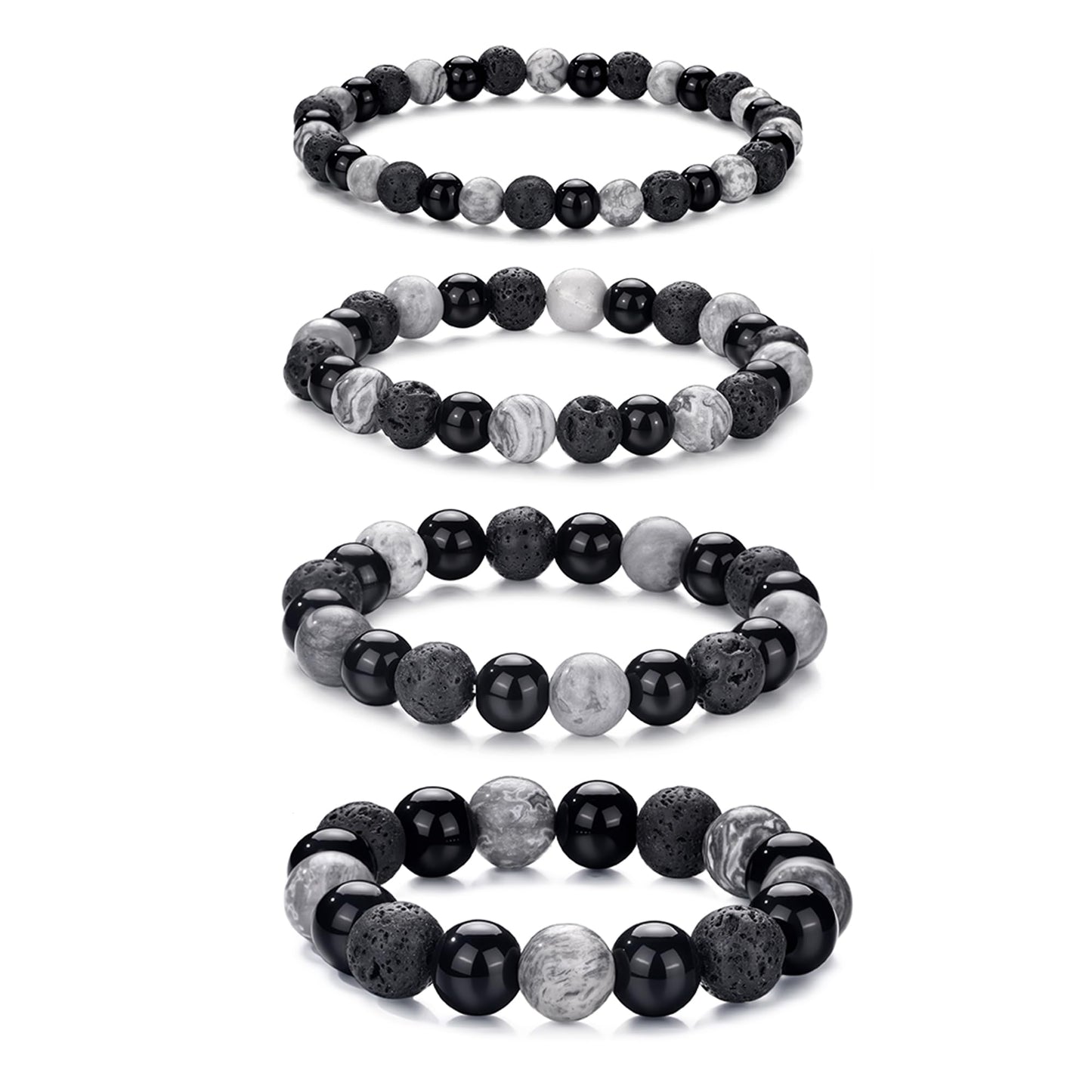 RANKEEF Tiger Eye Bracelet For Men 8MM Natural Stone Stretch Adjustable Black Crystal Beaded Bracelet for Men Women Gifts