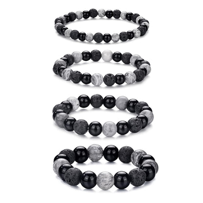RANKEEF Tiger Eye Bracelet For Men 8MM Natural Stone Stretch Adjustable Black Crystal Beaded Bracelet for Men Women Gifts