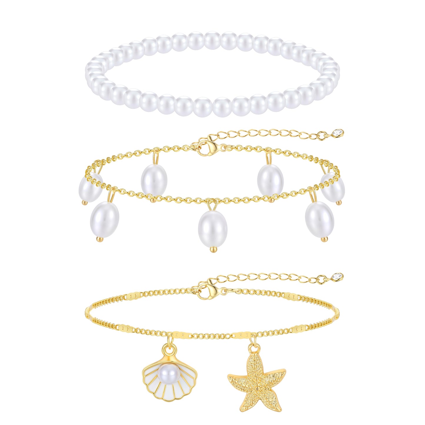 iF YOU Gold Ankle Bracelets for Women, 14k Gold Plated Waterproof Cuban Link Chain Anklets Set, Layered Anklet Bracelets for Women Beach Gift Adjustable Size 5pc