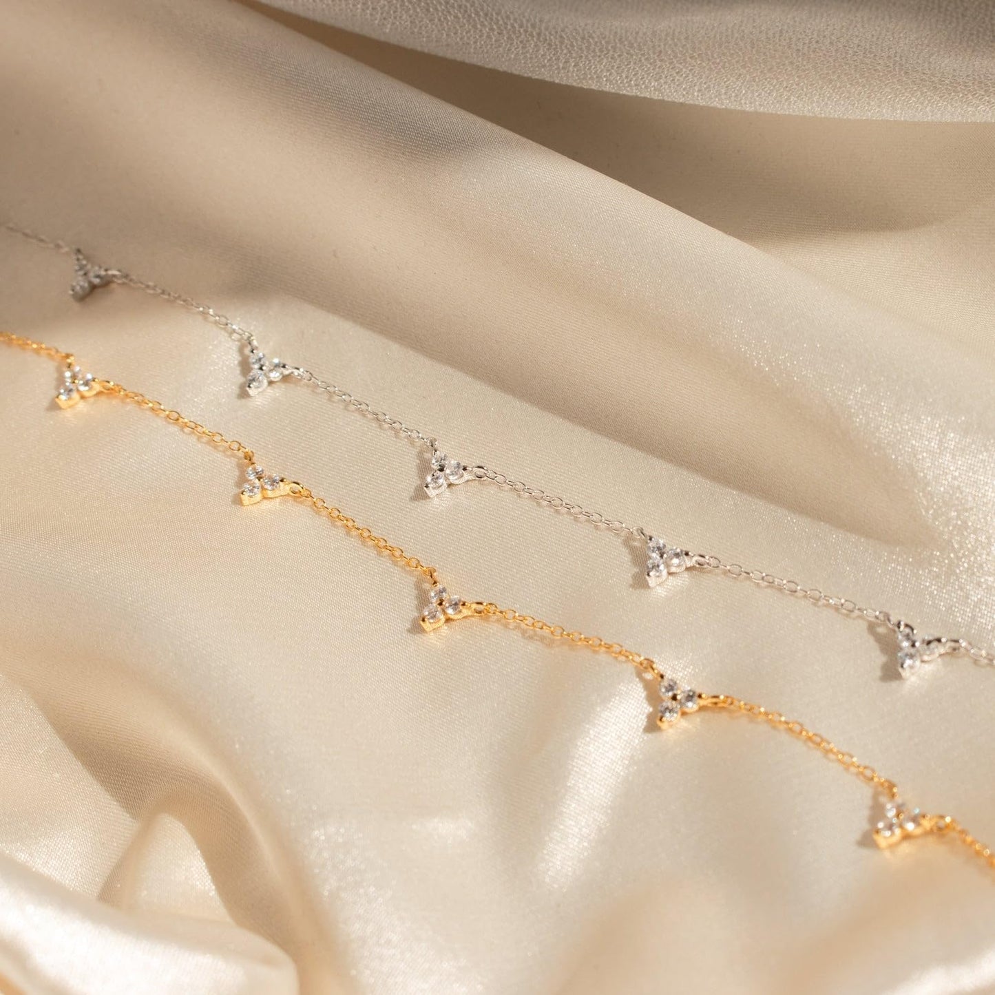 CUEZIY Mothers Day Gifts - Dainty Silver Gold Necklaces for Women Cute Station Choker Simulated Diamond Necklace Simple Layering CZ Necklace Trendy Jewelry Gifts