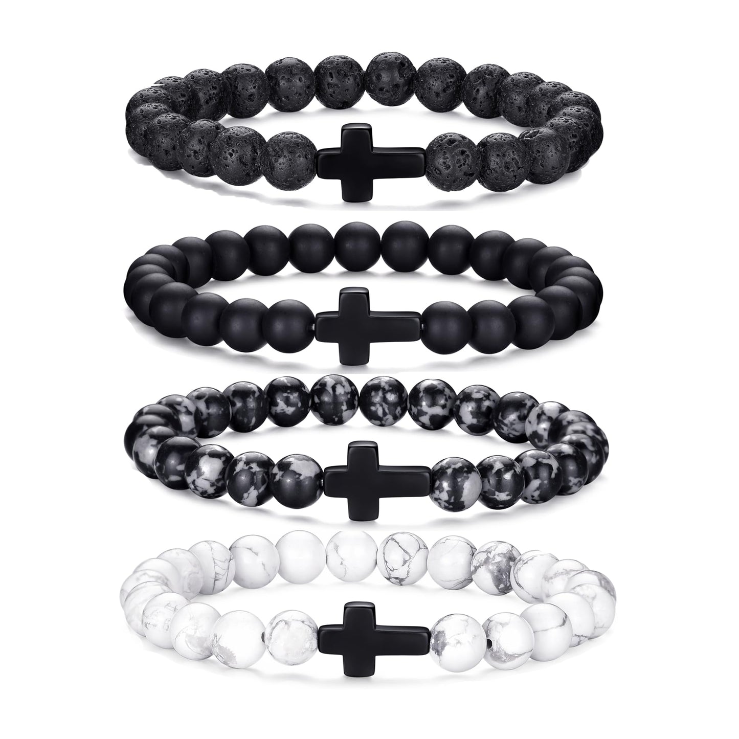 RANKEEF Tiger Eye Bracelet For Men 8MM Natural Stone Stretch Adjustable Black Crystal Beaded Bracelet for Men Women Gifts