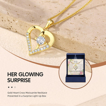 Moissanite Cross Necklace for Women in Light-Up Gift Box Heart Cross Jewelry 1CT Pendant for Women Gift Ideas for Wife Valentines Day Anniversary Birthday (S925 Sterling Silver/18K Real Gold Filled)