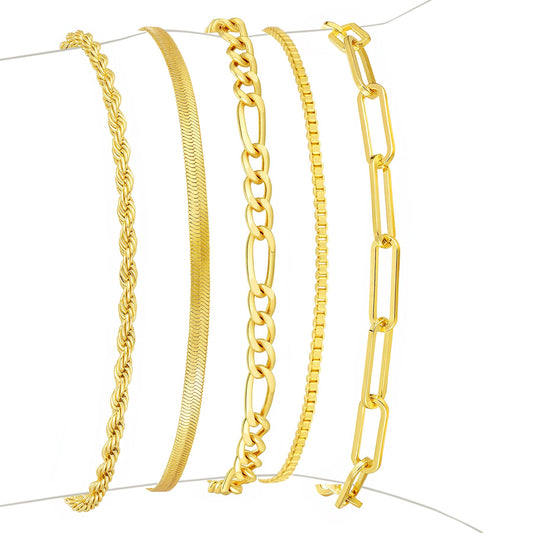 Striviio Gold Bracelets for Women, 14K Gold Plated Stackable Bracelet Stack Set Adjustable Charm Paperclip Chain Snake Link Layered Waterproof Jewelry Sets Gifts