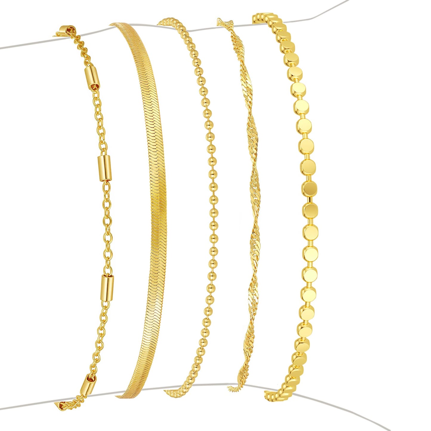 Striviio Gold Bracelets for Women, 14K Gold Plated Stackable Bracelet Stack Set Adjustable Charm Paperclip Chain Snake Link Layered Waterproof Jewelry Sets Gifts