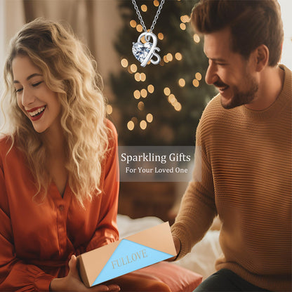 Fullove ForeverLove Heart Necklaces for Women, 4-2 Carats Heartshap Moissanite, Silver Pendant Jewelry, Anniversary Birthday Gifts for Wife, Girlfriend, Daughter, Mom