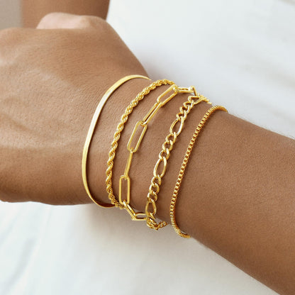 Striviio Gold Bracelets for Women, 14K Gold Plated Stackable Bracelet Stack Set Adjustable Charm Paperclip Chain Snake Link Layered Waterproof Jewelry Sets Gifts