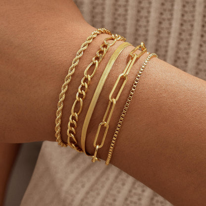 Striviio Gold Bracelets for Women, 14K Gold Plated Stackable Bracelet Stack Set Adjustable Charm Paperclip Chain Snake Link Layered Waterproof Jewelry Sets Gifts